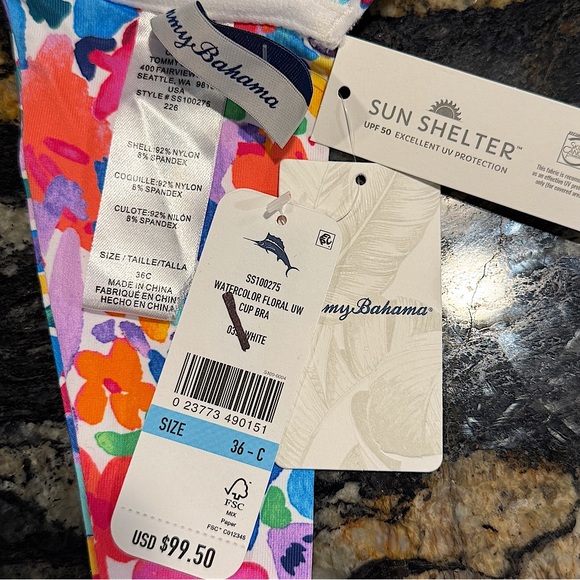 Tommy Bahama Watercolor Floral Underwire Cup Bra, 34D or 36C - Picture 12 of 12